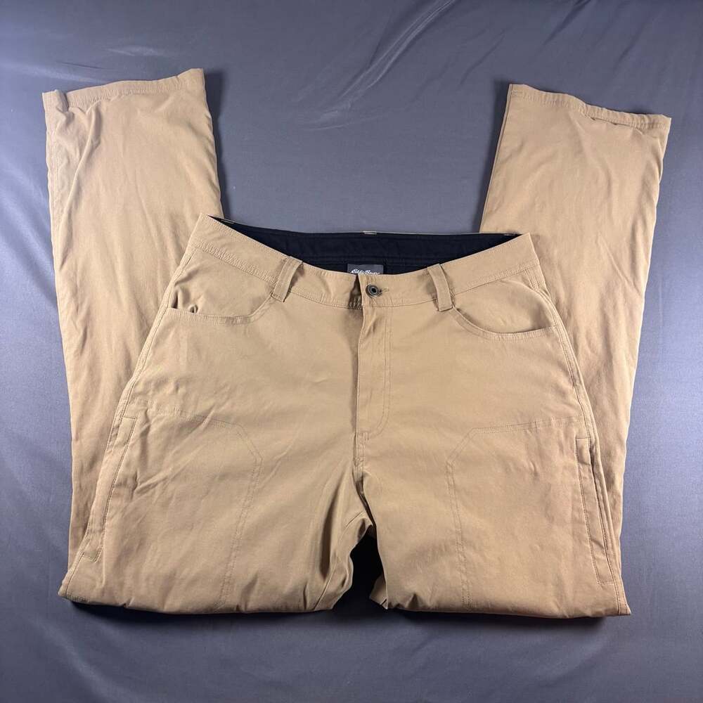 Eddie Bauer Fleece Lined Hikng Tech Pants Mens Size 34x34 Tan Outdoor